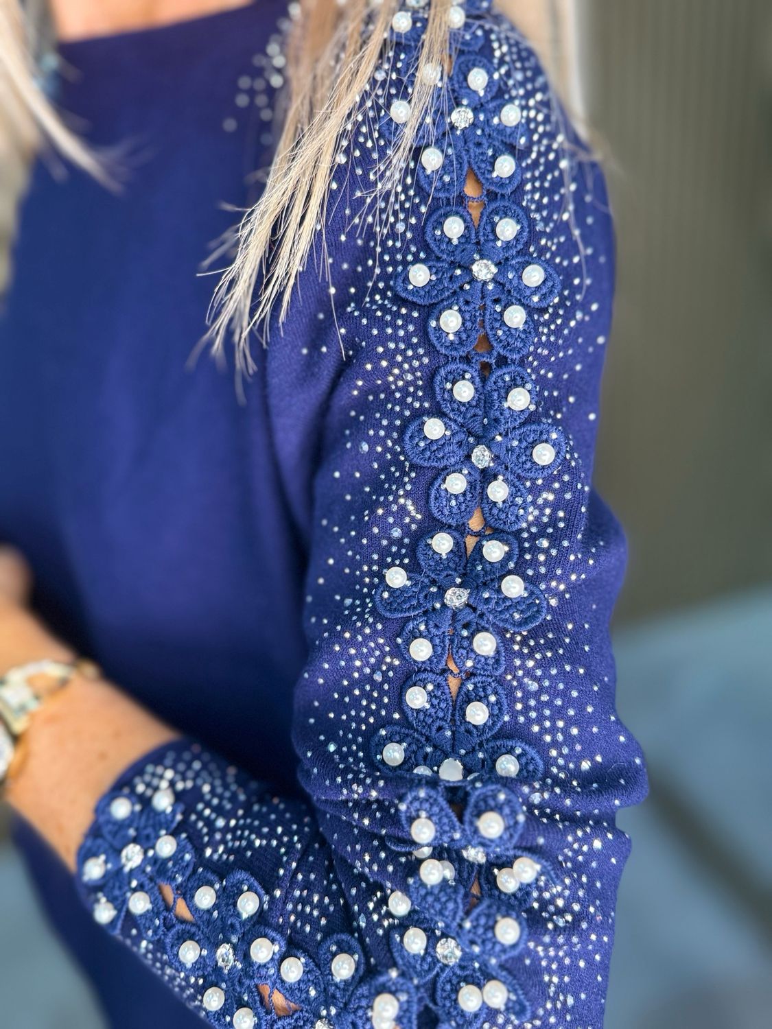 Pearl Sleeve Jumper - Navy