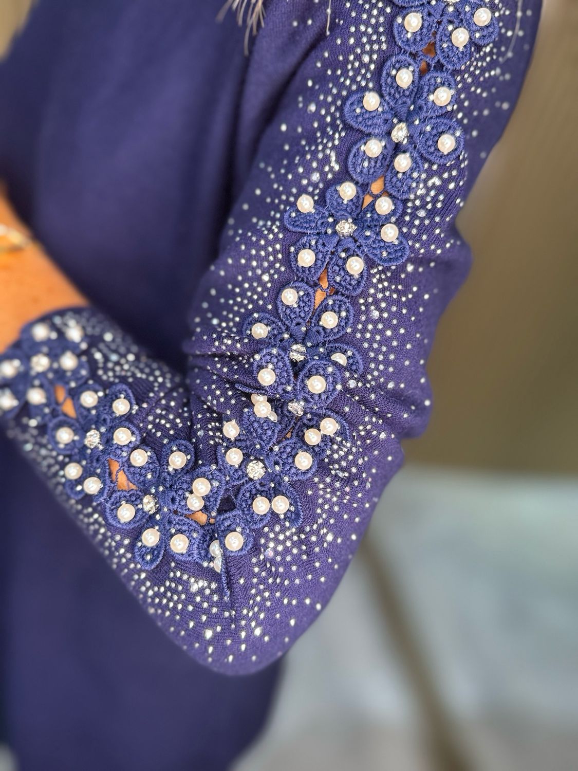 Pearl Sleeve Jumper - Navy