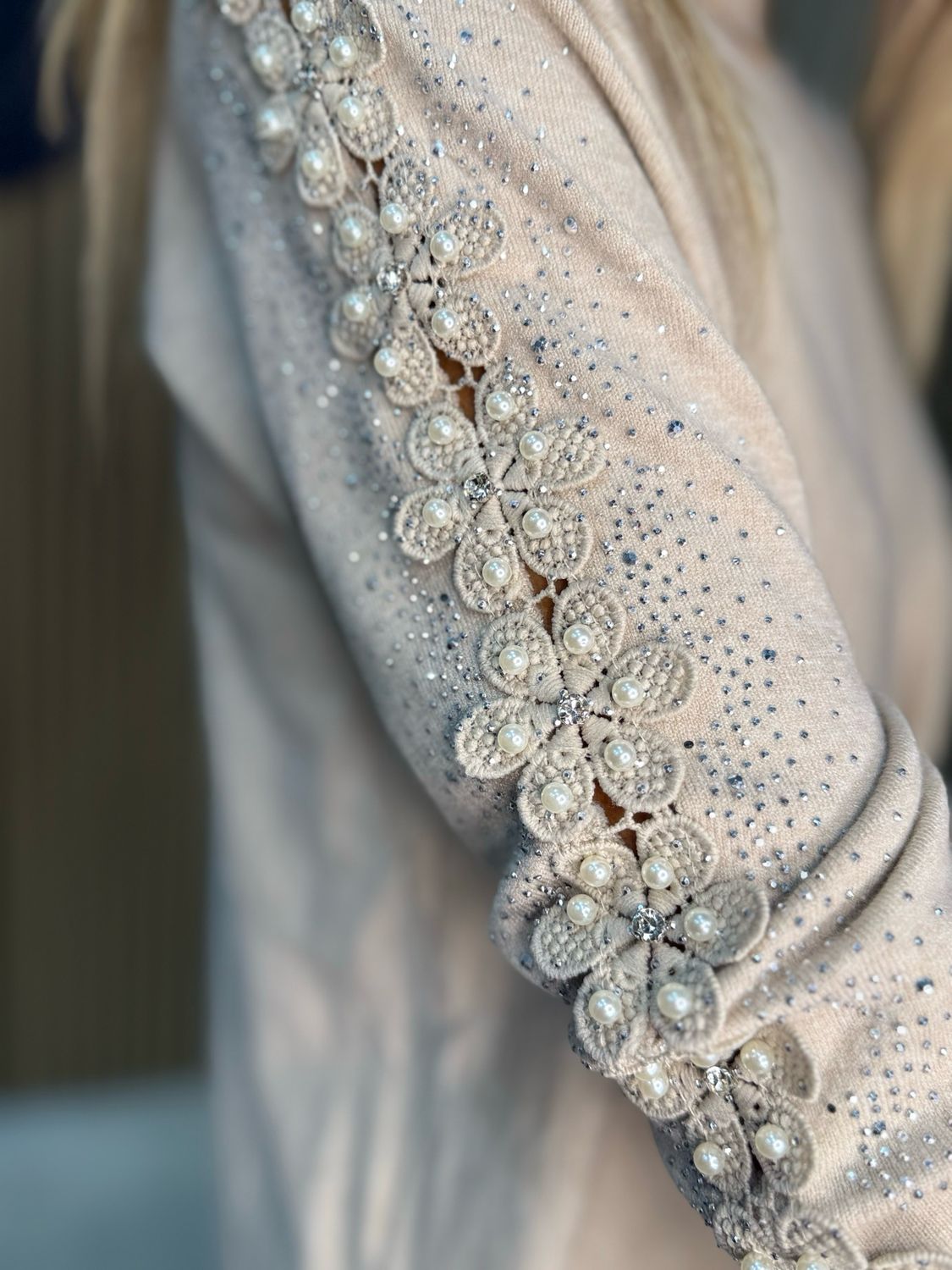 Pearl Sleeve Jumper - Beige