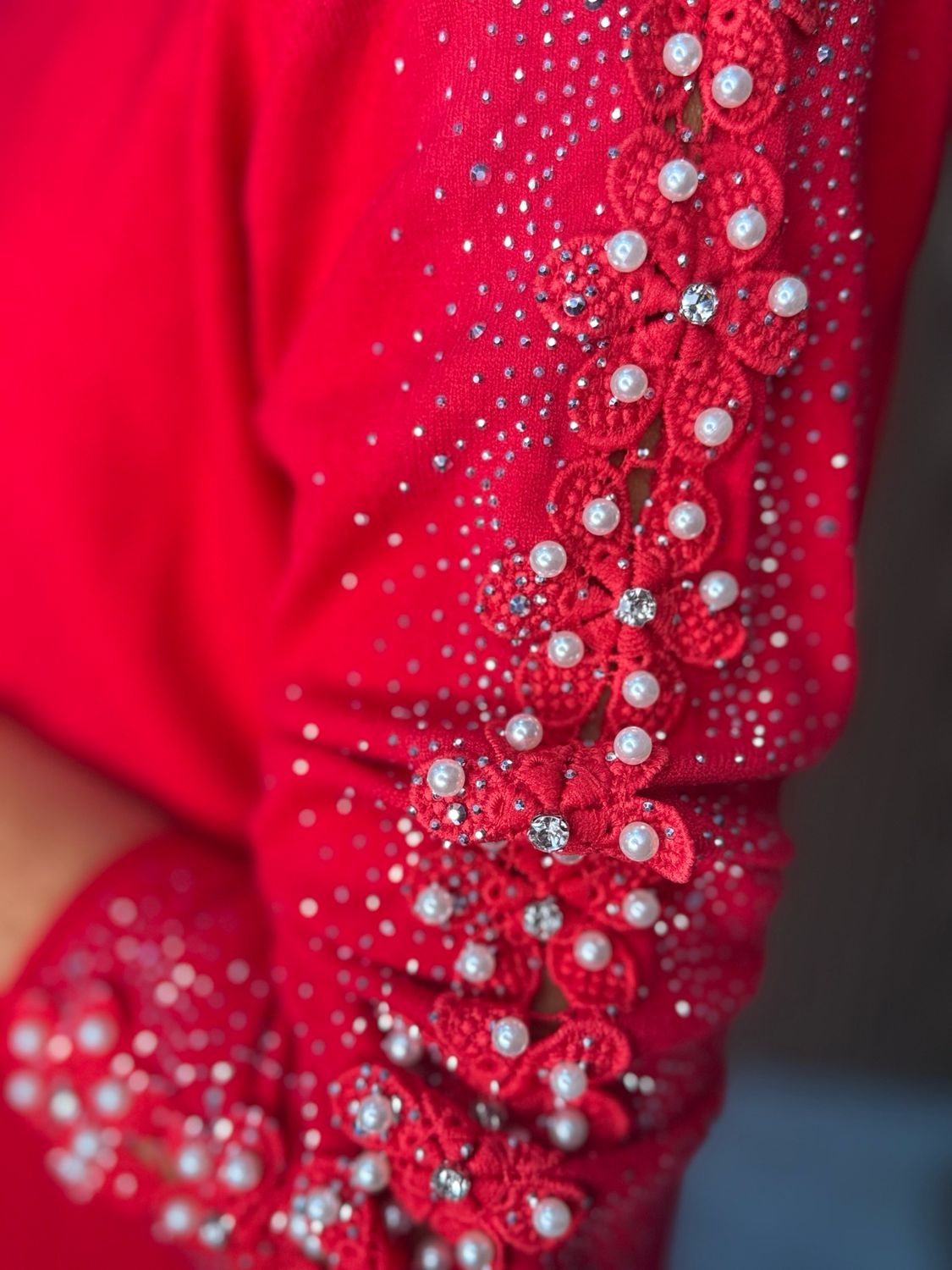 Pearl Sleeve Jumper - Red