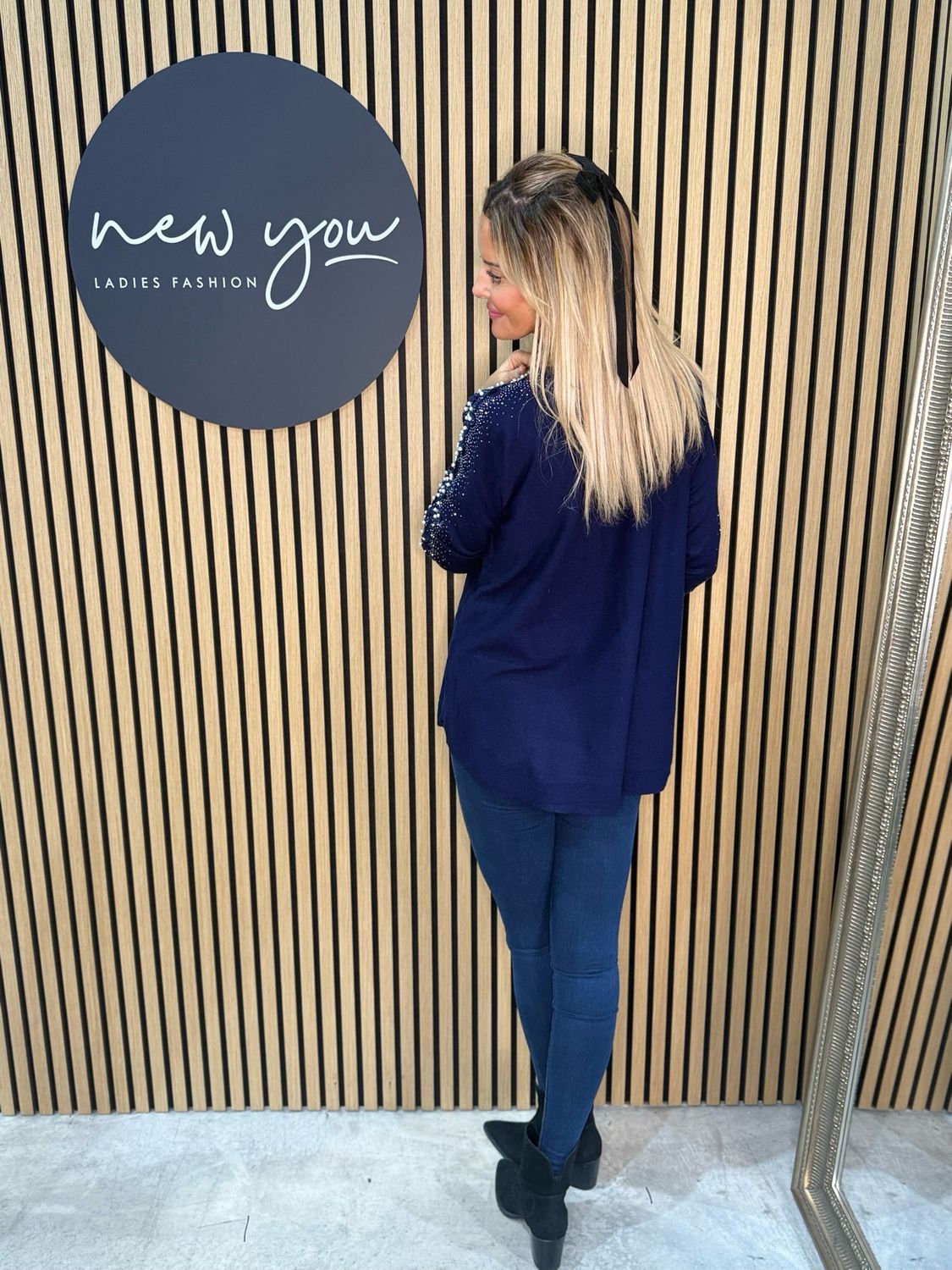 Pearl Sleeve Jumper - Navy