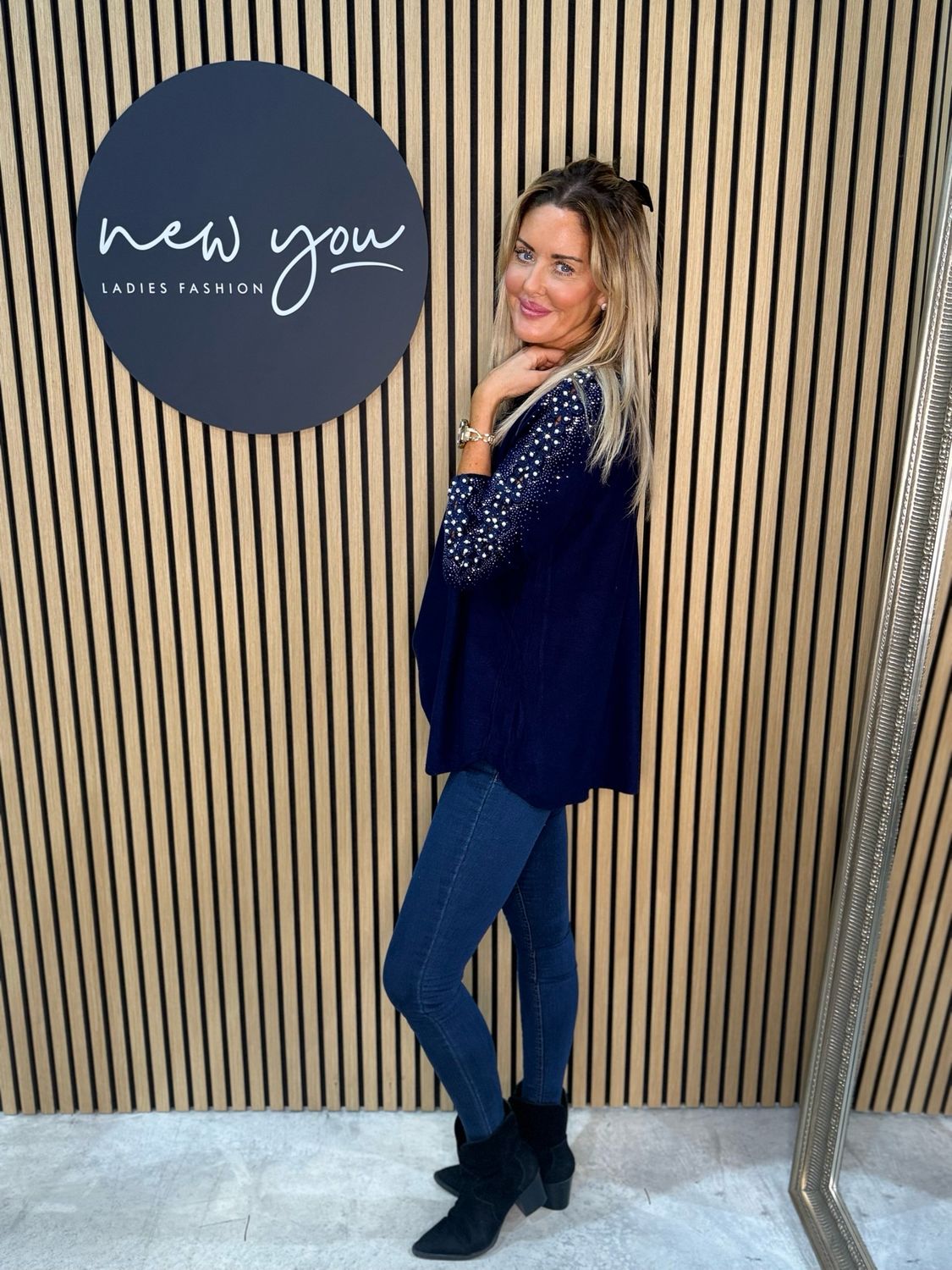 Pearl Sleeve Jumper - Navy