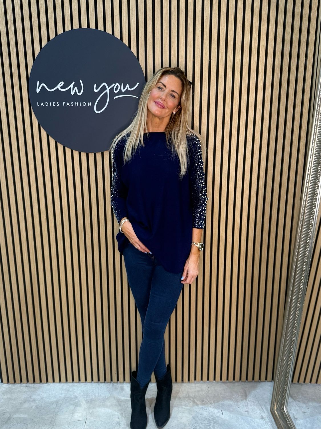 Pearl Sleeve Jumper - Navy