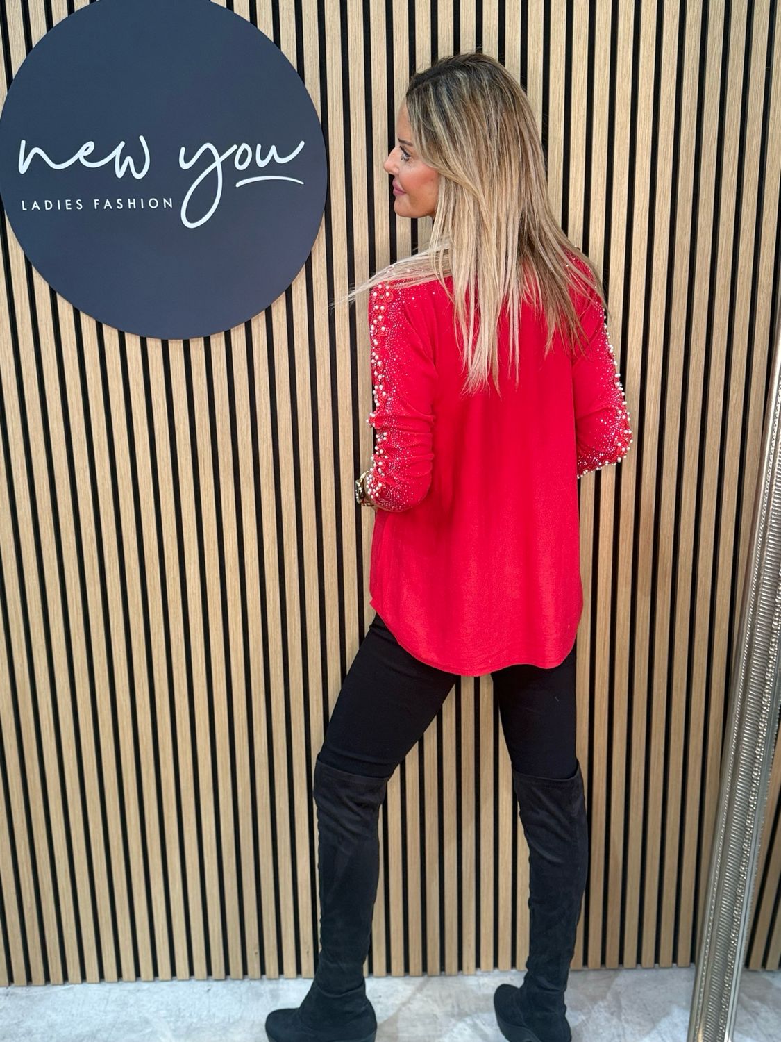 Pearl Sleeve Jumper - Red