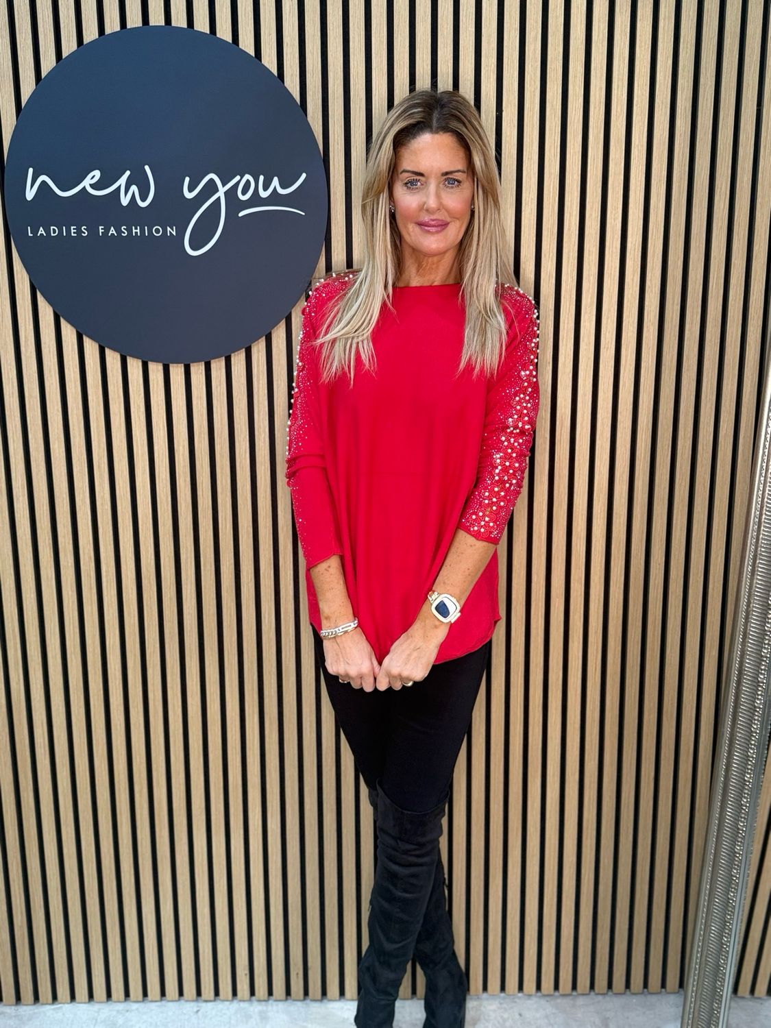 Pearl Sleeve Jumper - Red
