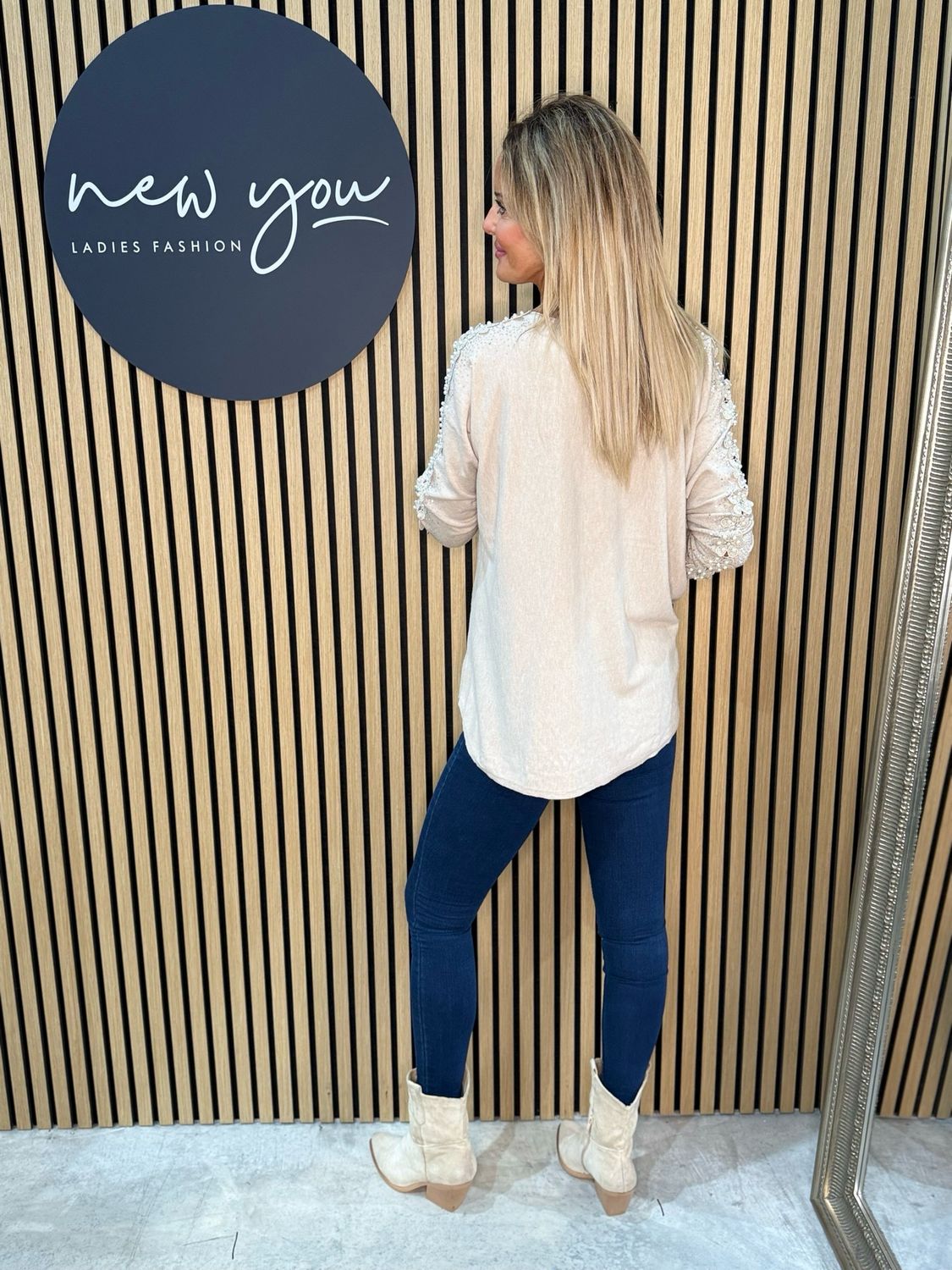 Pearl Sleeve Jumper - Beige