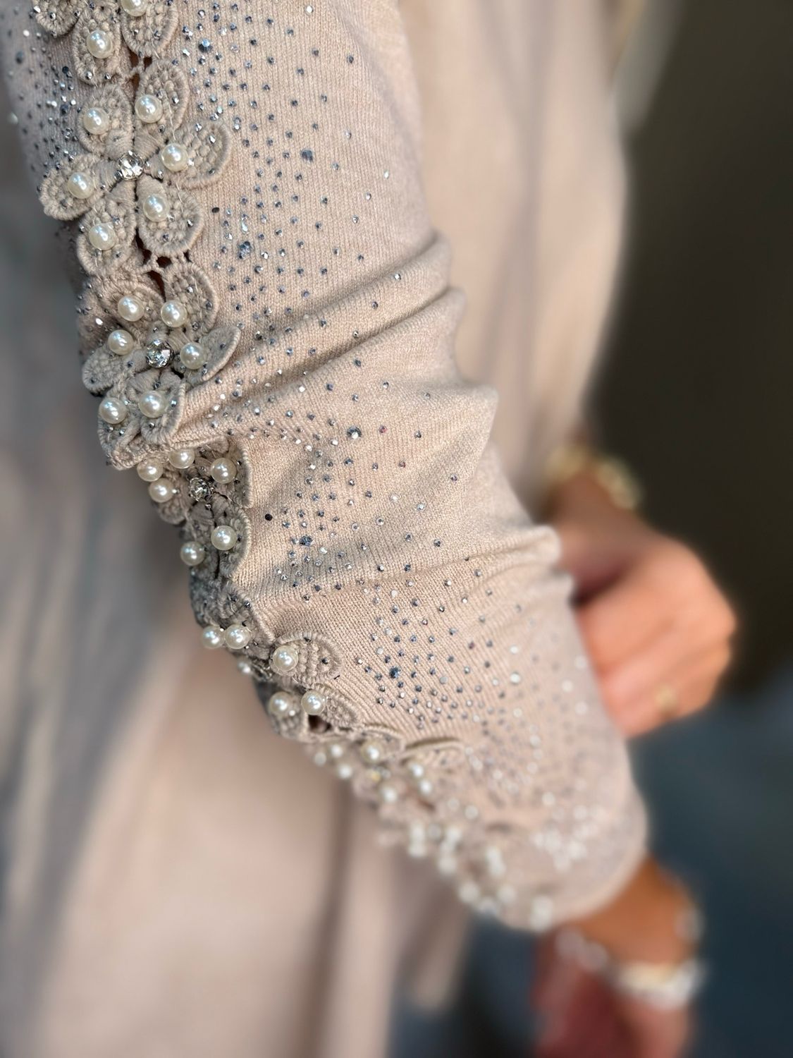 Pearl Sleeve Jumper - Beige