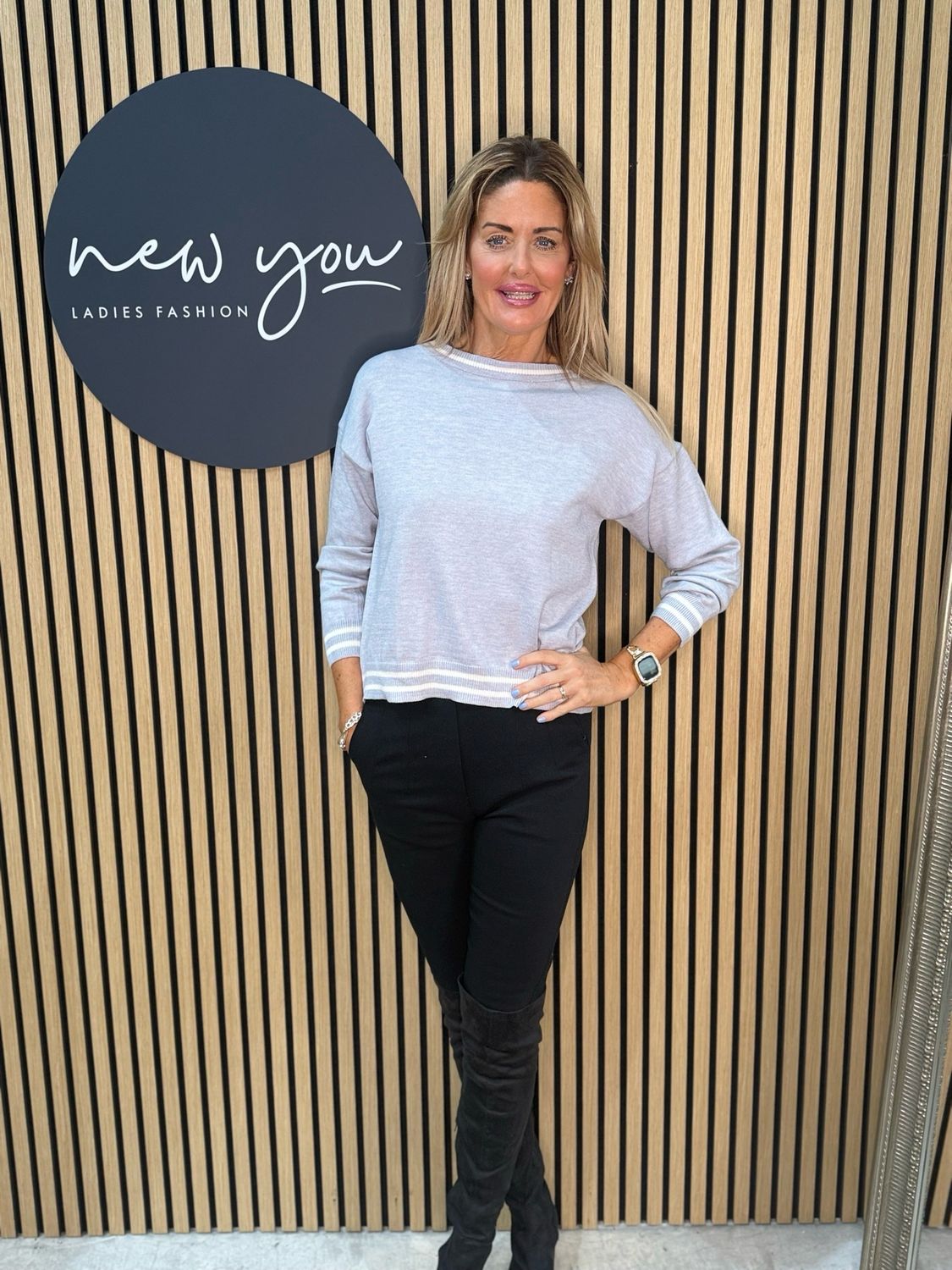 Stripe Trim Jumper - L Grey