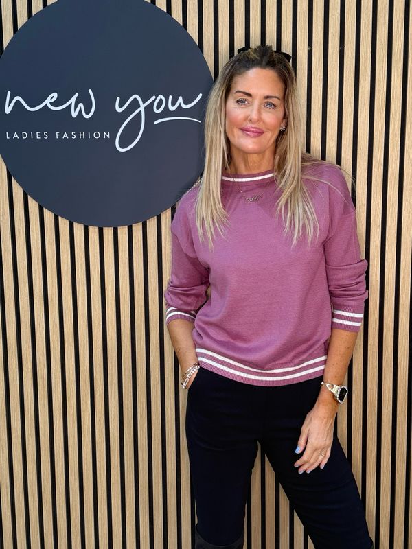 Stripe Trim Jumper - Pink