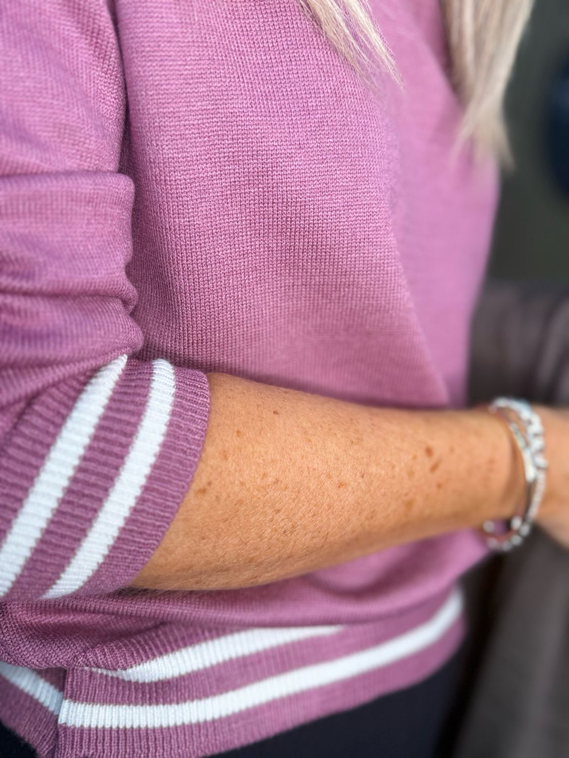 Stripe Trim Jumper - Pink