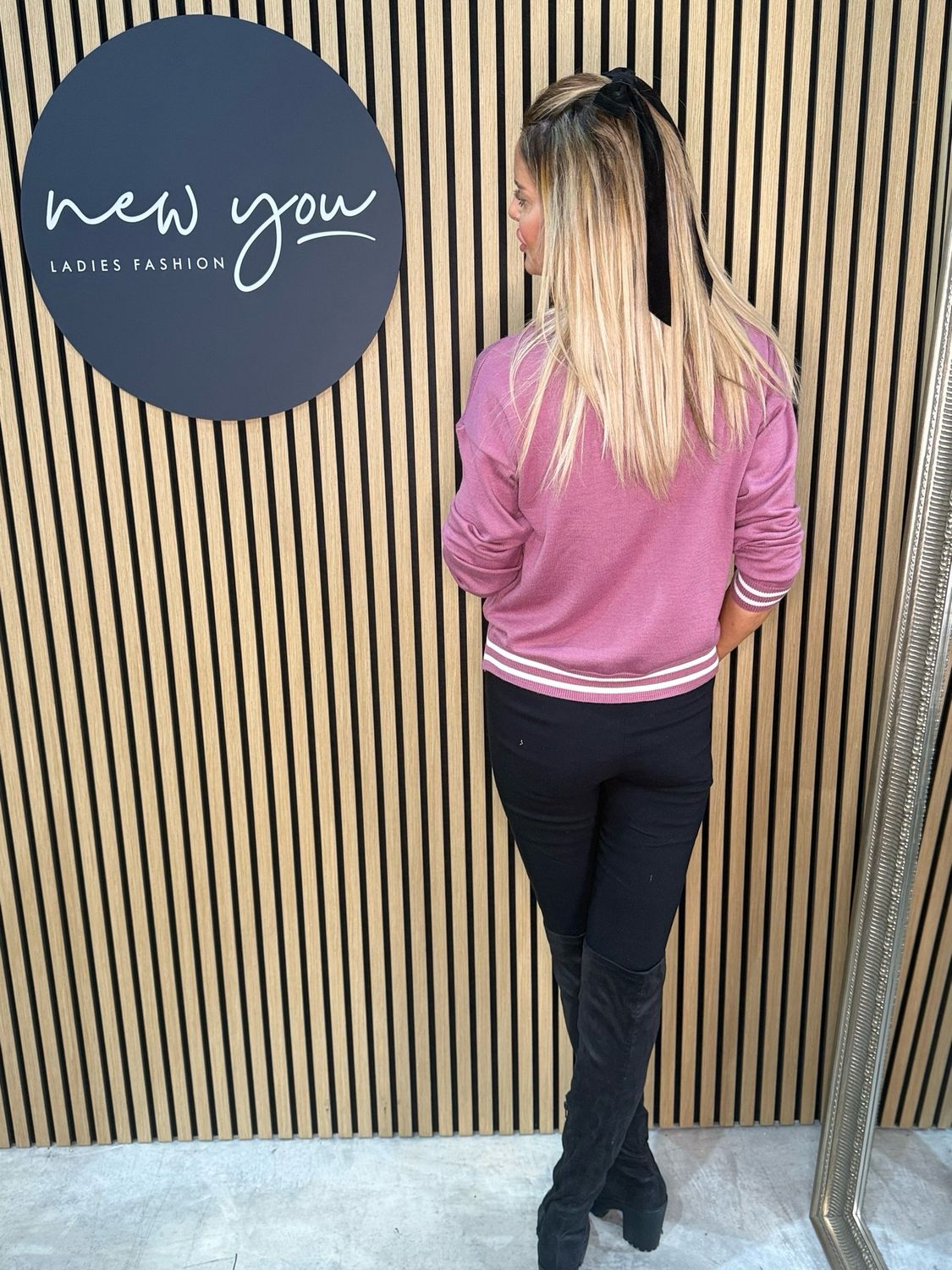 Stripe Trim Jumper - Pink