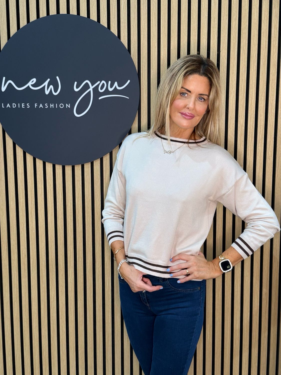 Stripe Trim Jumper - Mocha