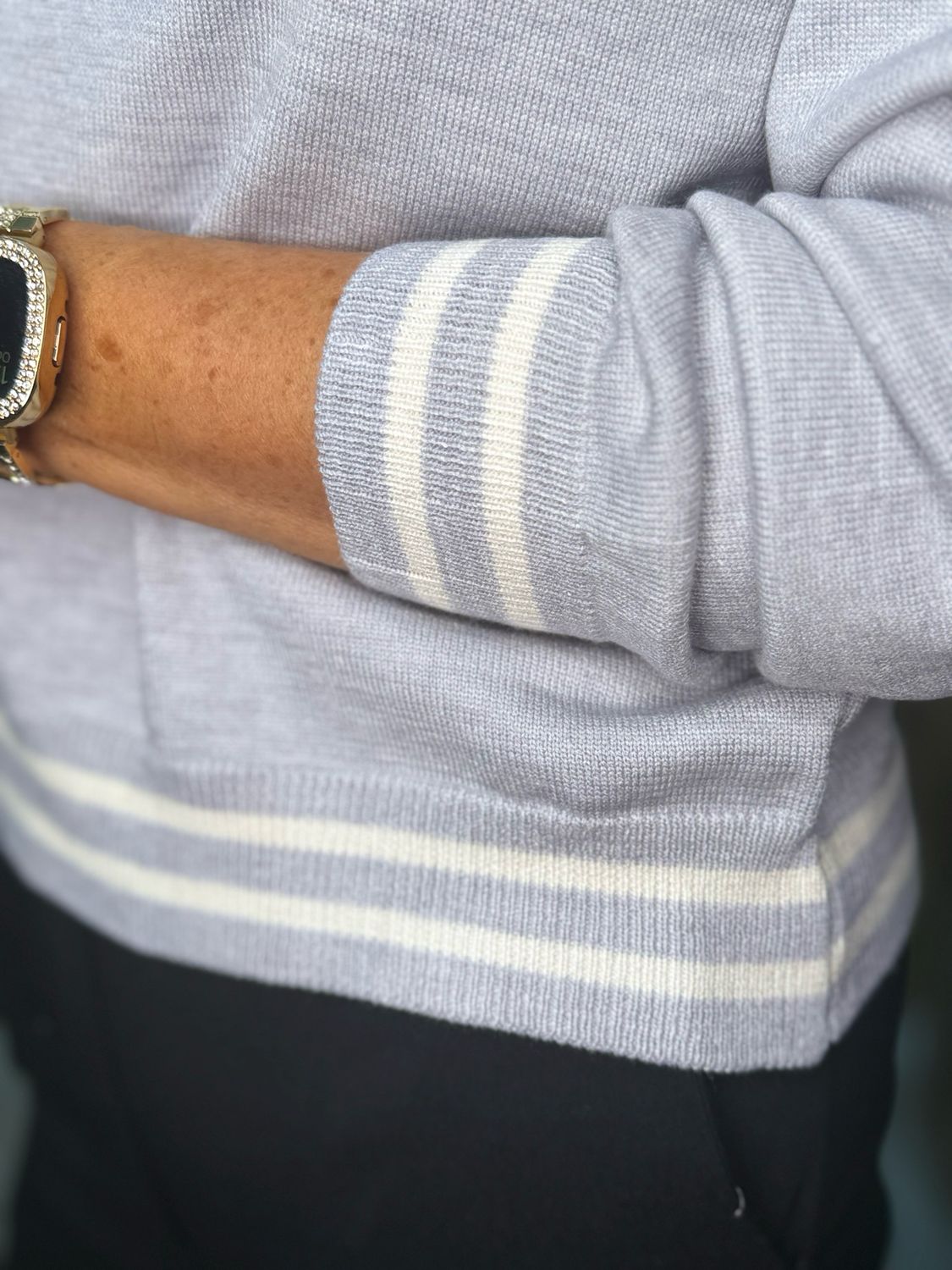 Stripe Trim Jumper - L Grey