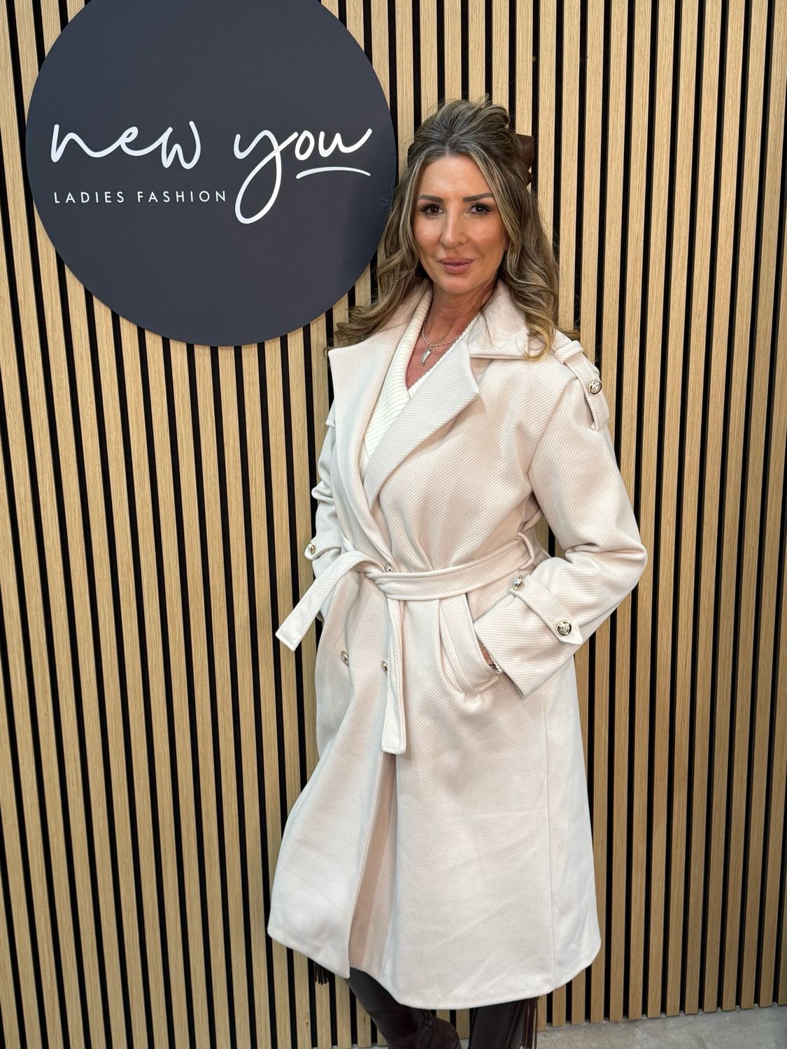 Double Breasted Belted Coat - Cream