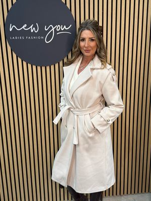 Double Breasted Belted Coat - Cream