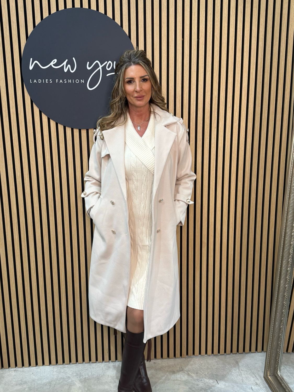 Double Breasted Belted Coat - Cream