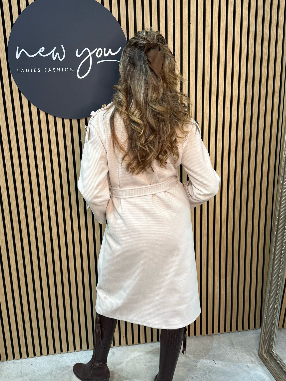 Double Breasted Belted Coat - Cream