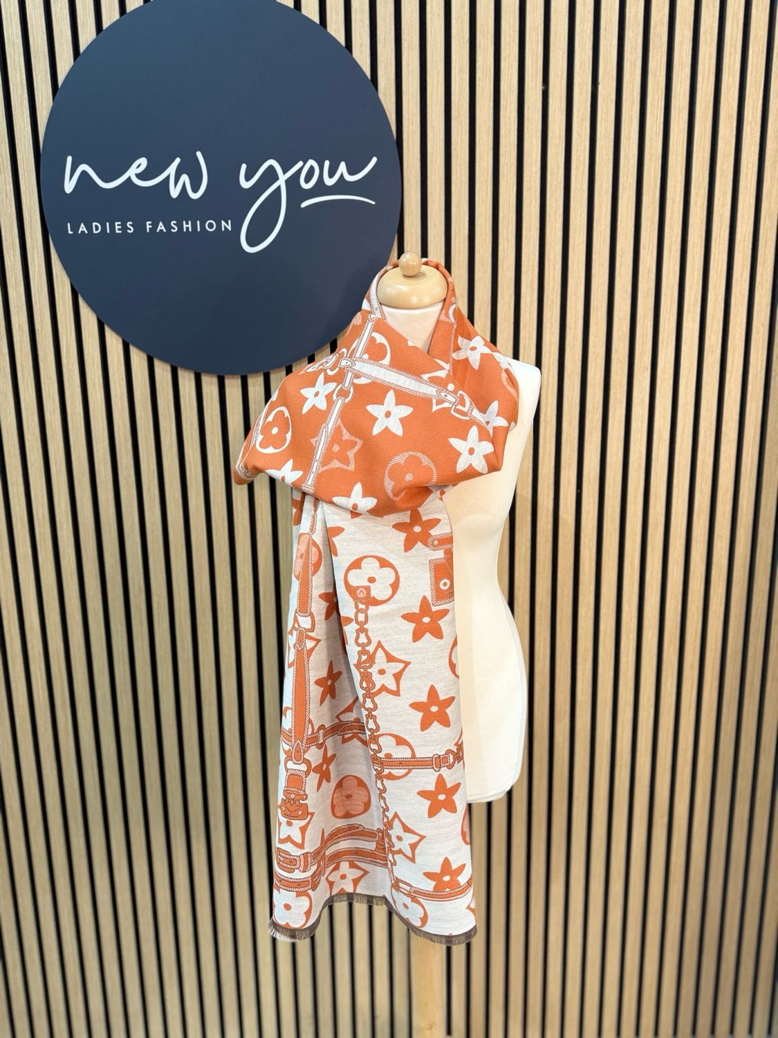 Printed Scarf - Orange/Beige