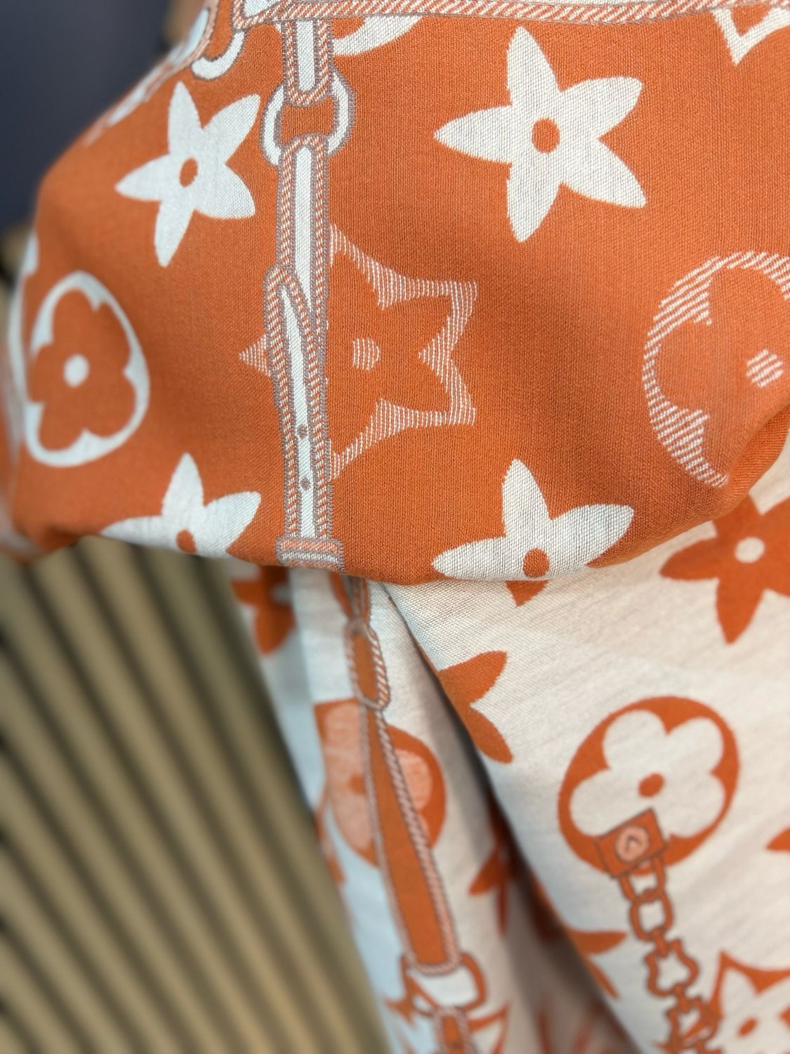 Printed Scarf - Orange/Beige