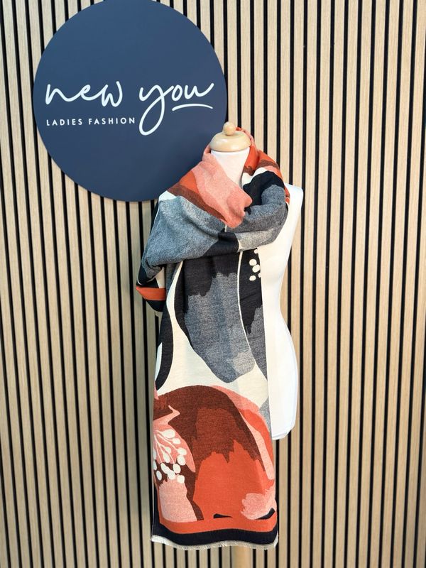 Abstract Print Scarf - Rust/Grey