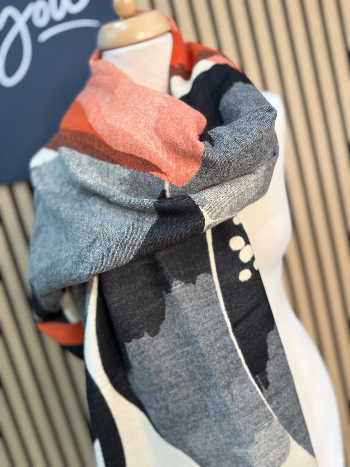 Abstract Print Scarf - Rust/Grey