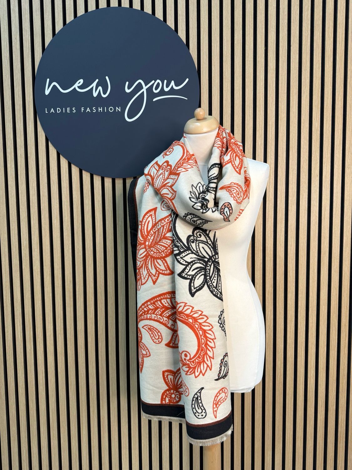 Paisley Print Scarf - Rust/Black