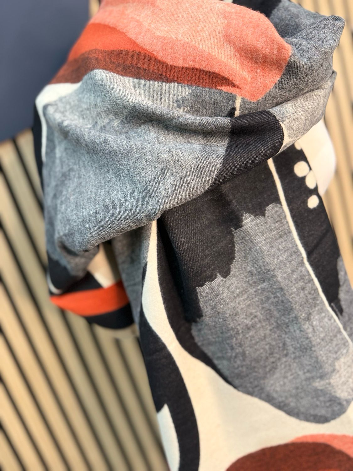 Abstract Print Scarf - Rust/Grey