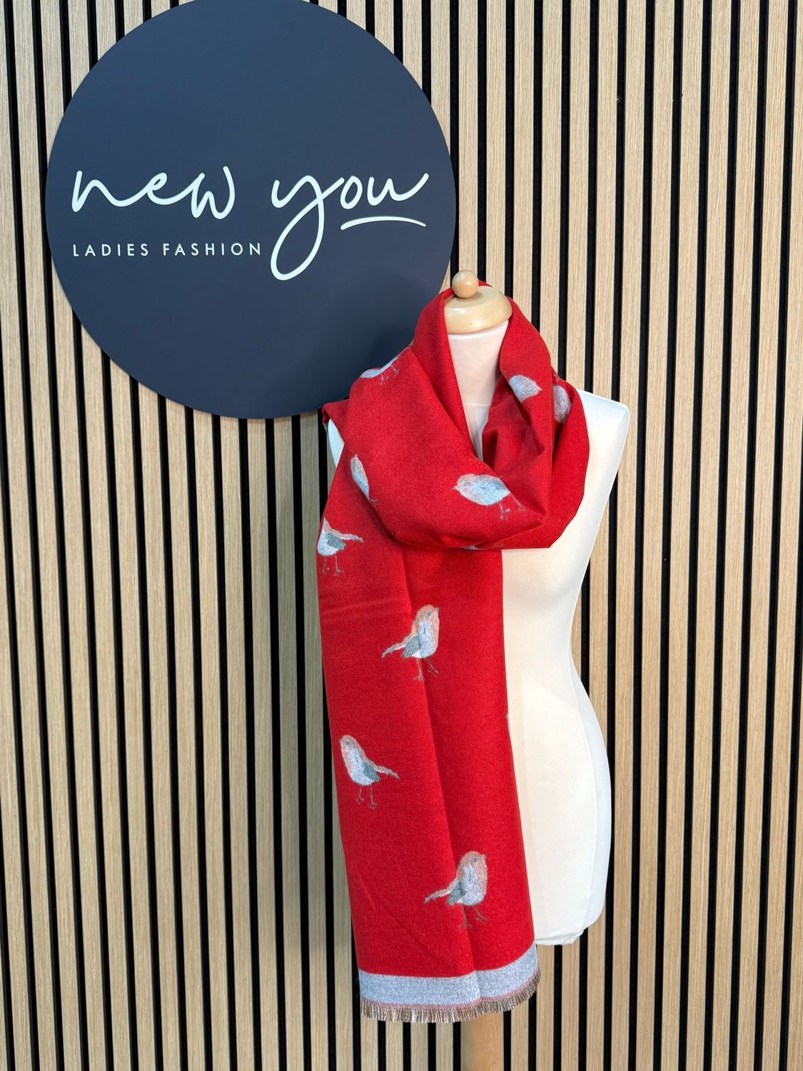 Robin Print Scarf - Red