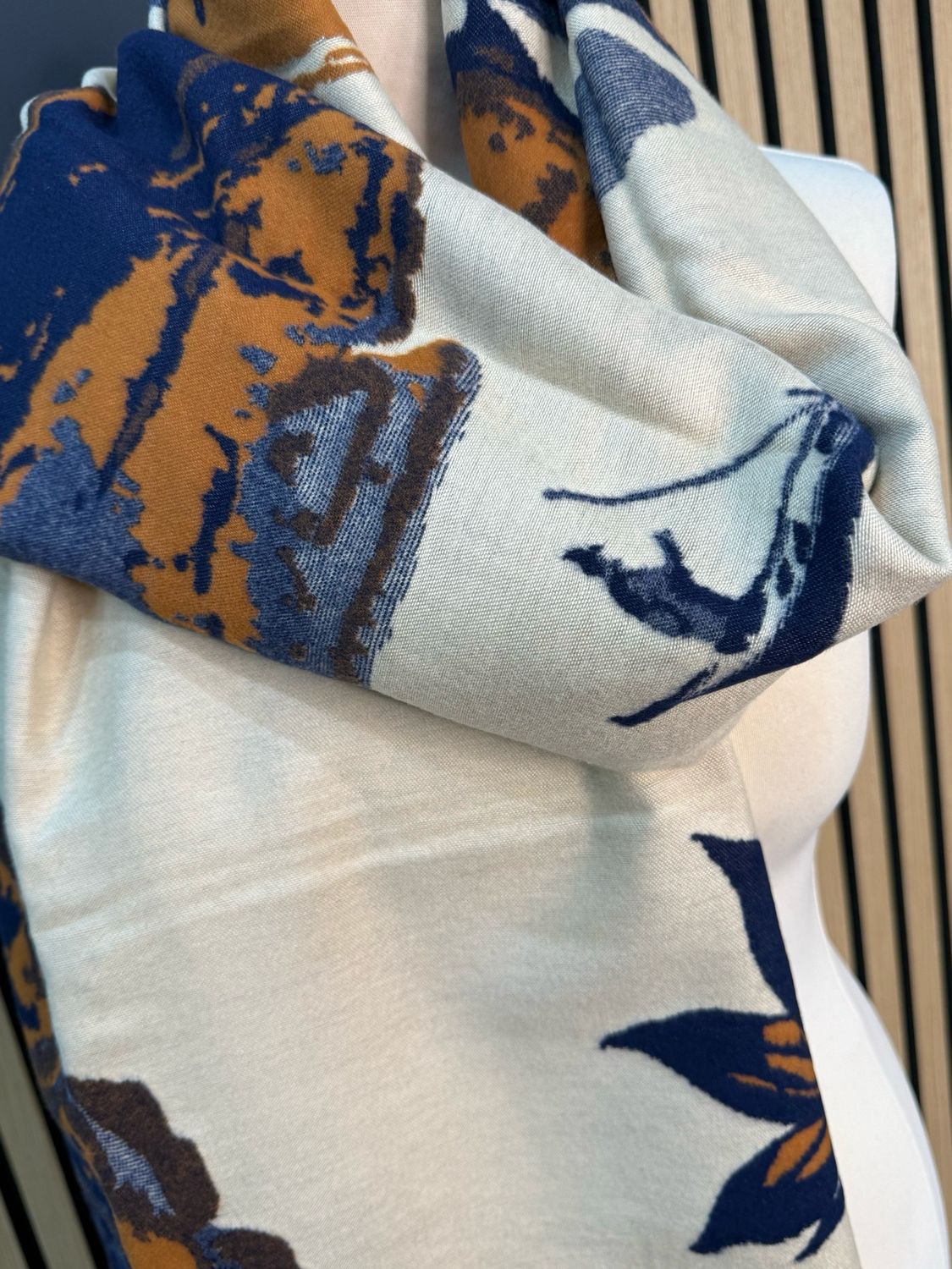 Floral Print Scarf - Navy/Tan