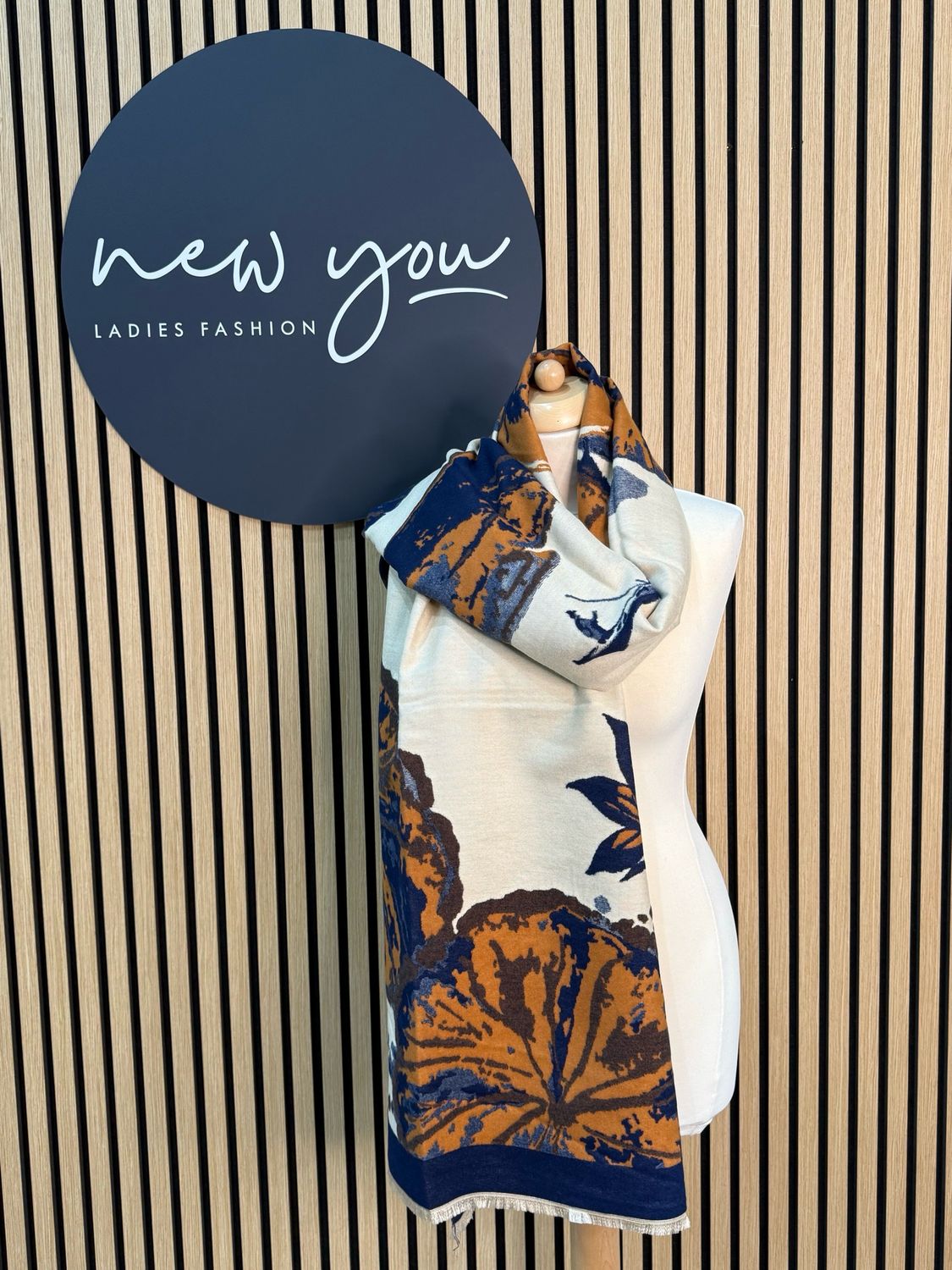 Floral Print Scarf - Navy/Tan