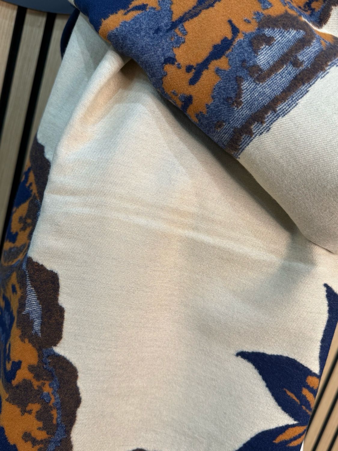 Floral Print Scarf - Navy/Tan