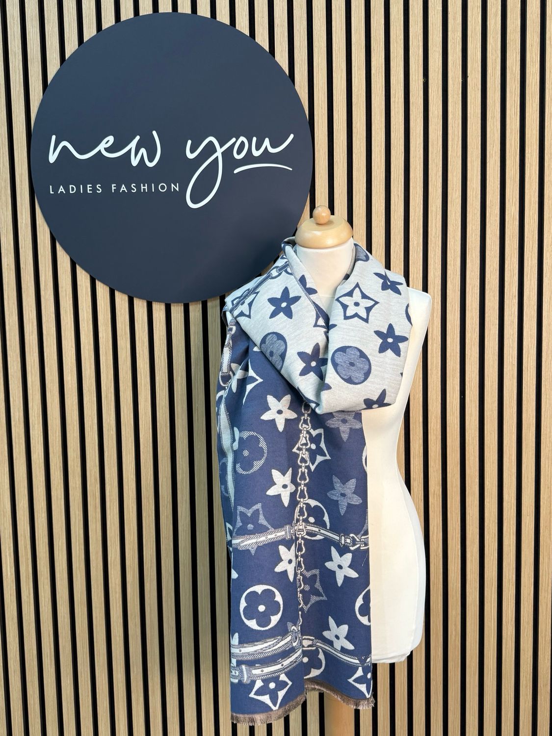 Printed Scarf - Blue/Grey