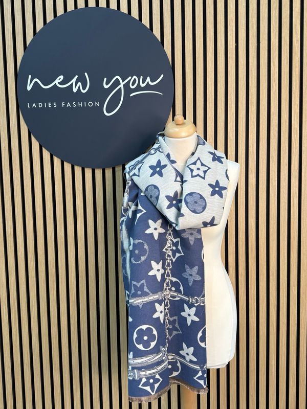 Printed Scarf - Blue/Grey