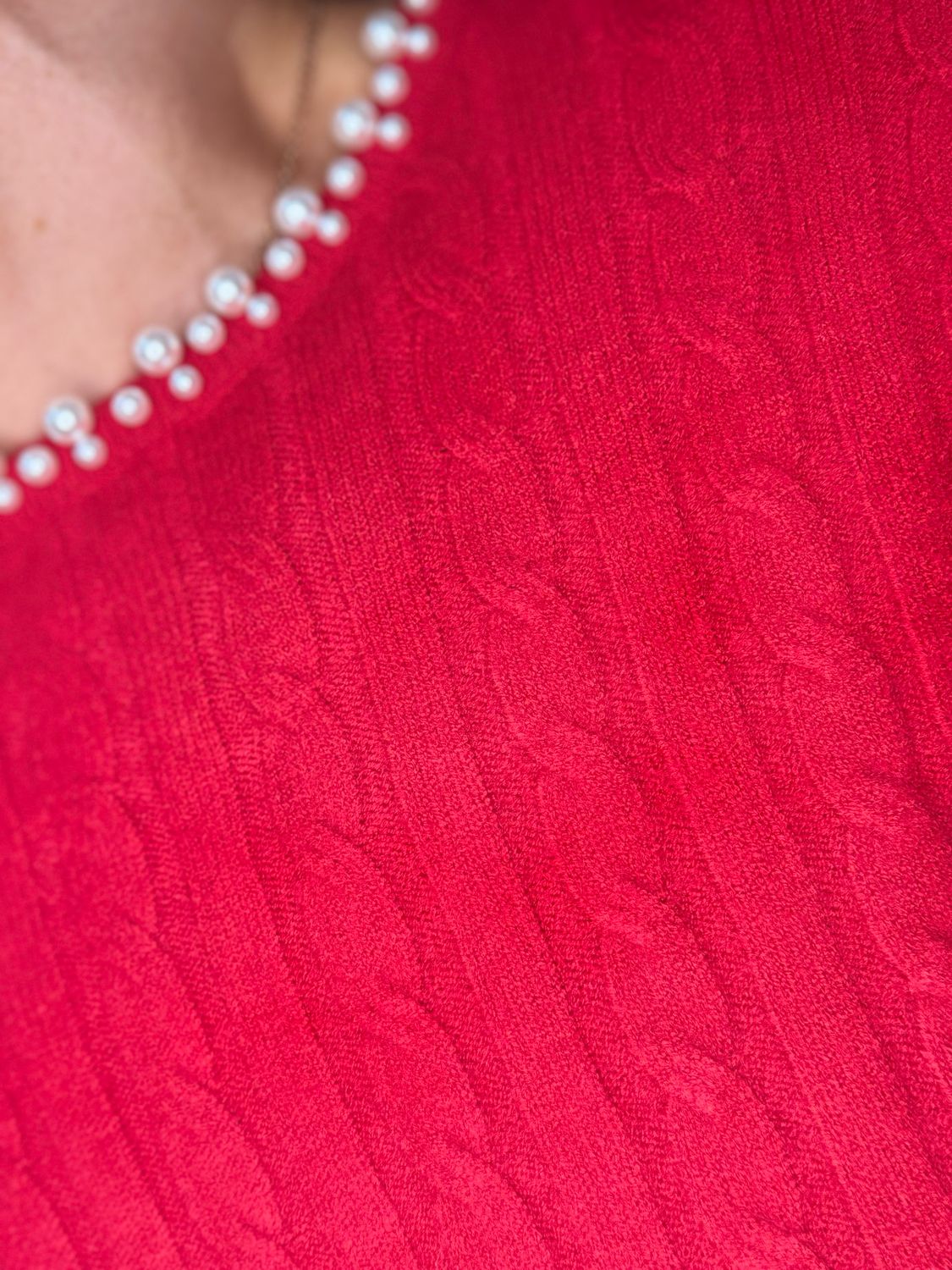 Pearl Trim Jumper - Red