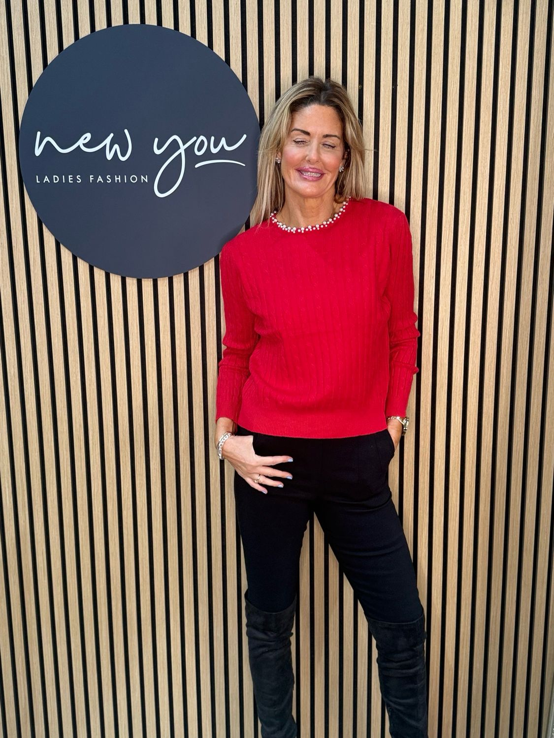 Pearl Trim Jumper - Red