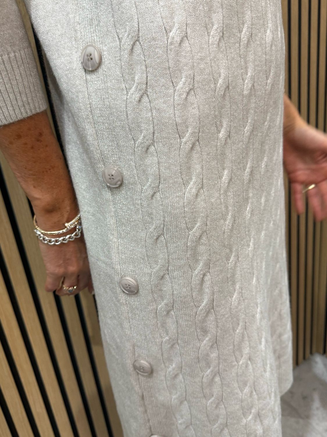 Cable Knit Button Dress - Cream