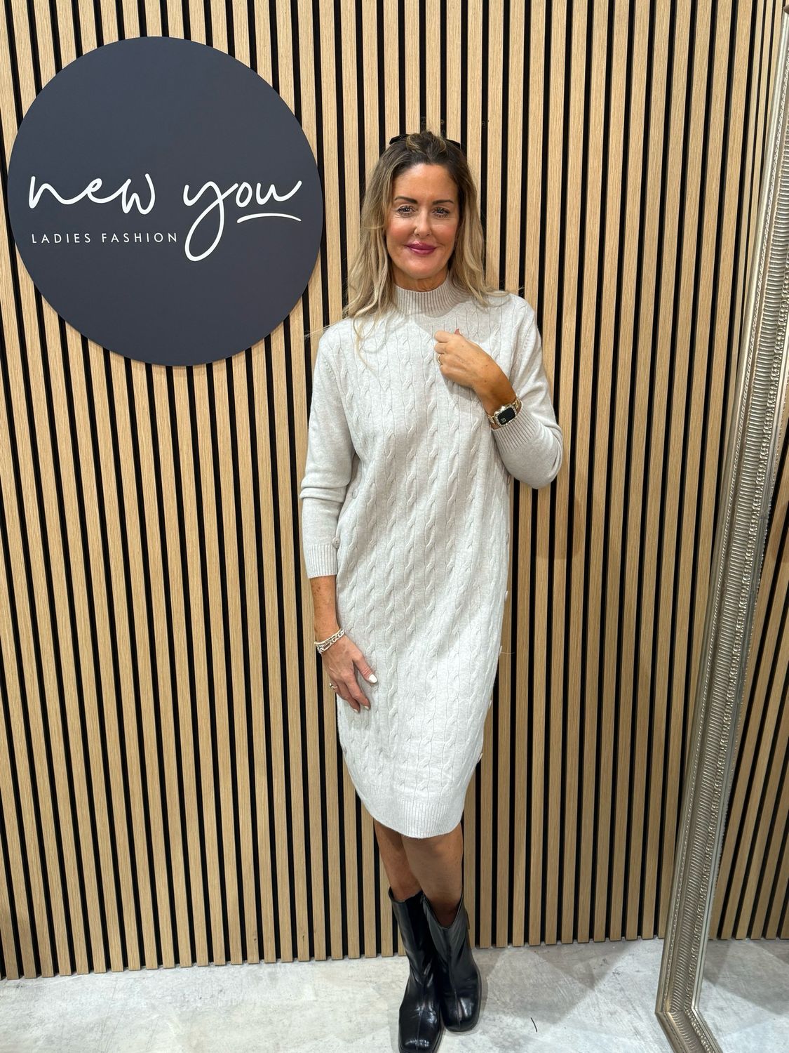 Cable Knit Button Dress - Cream