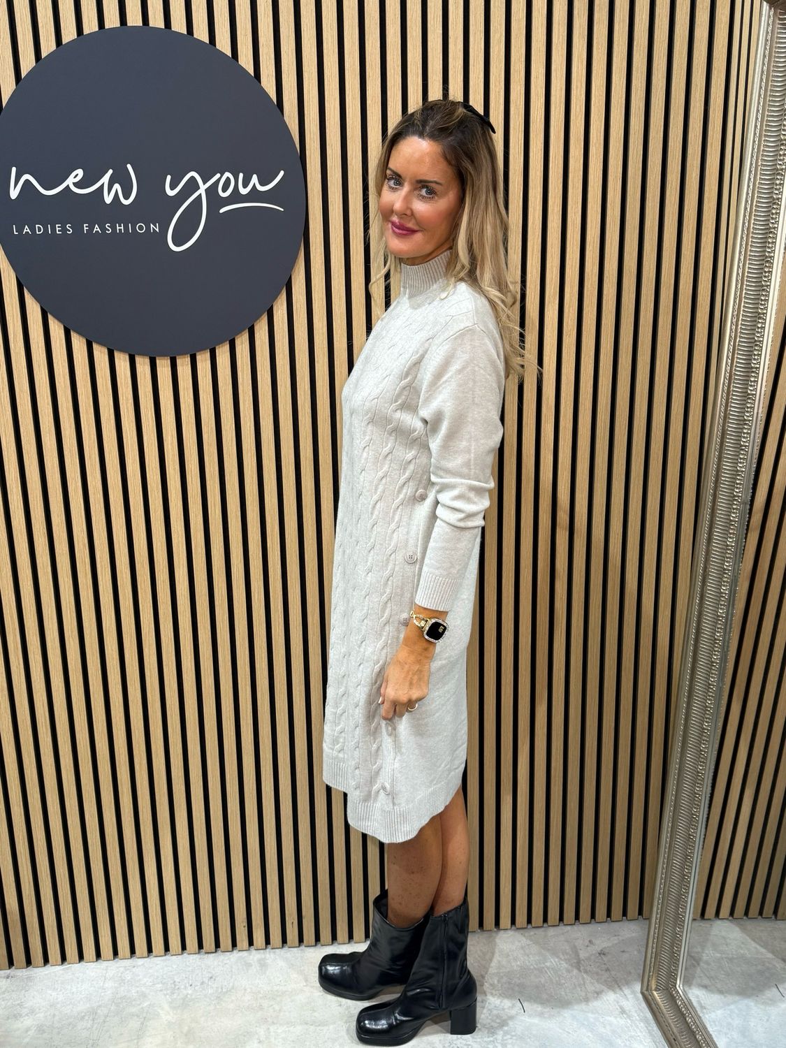 Cable Knit Button Dress - Cream