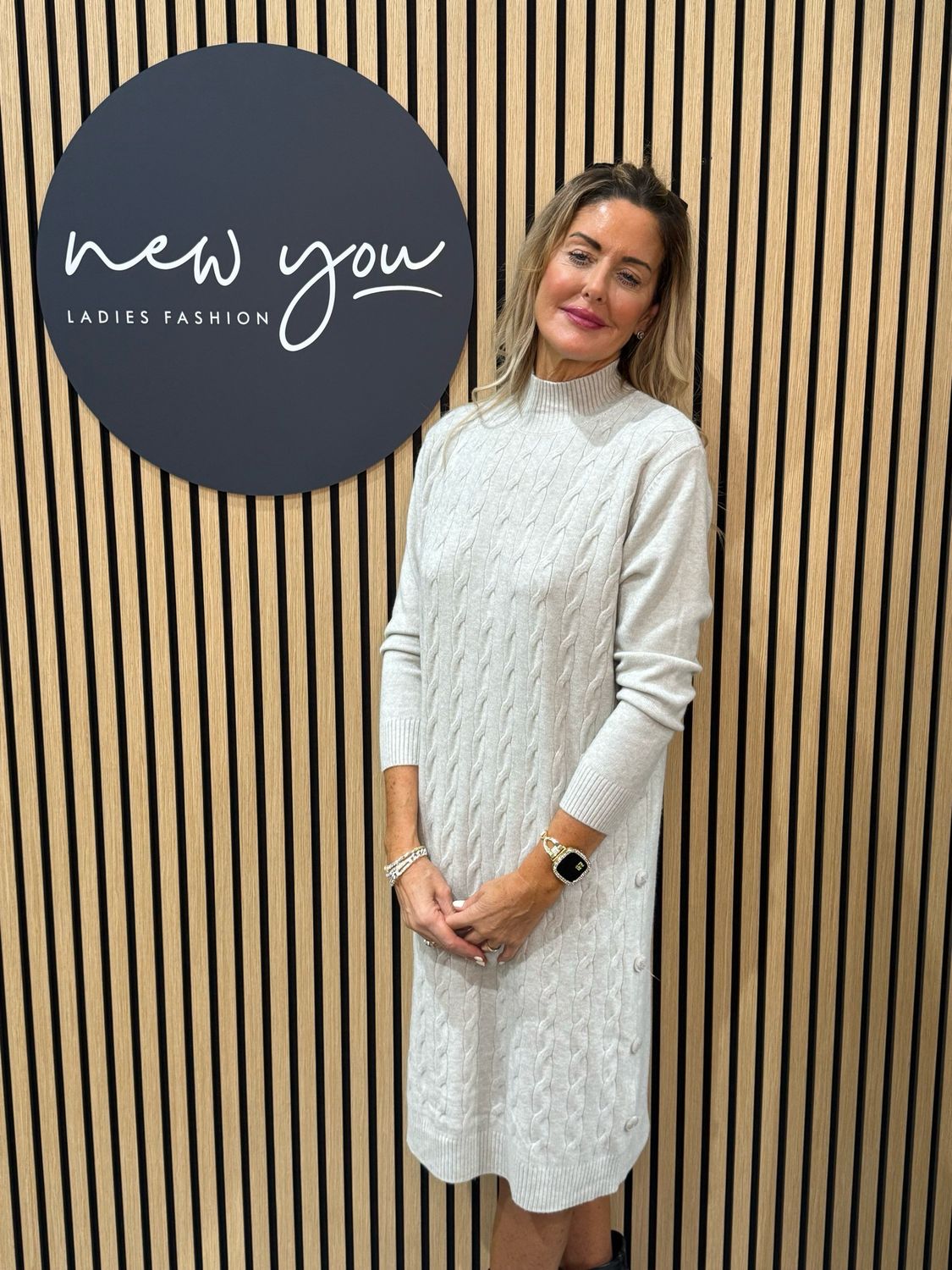 Cable Knit Button Dress - Cream