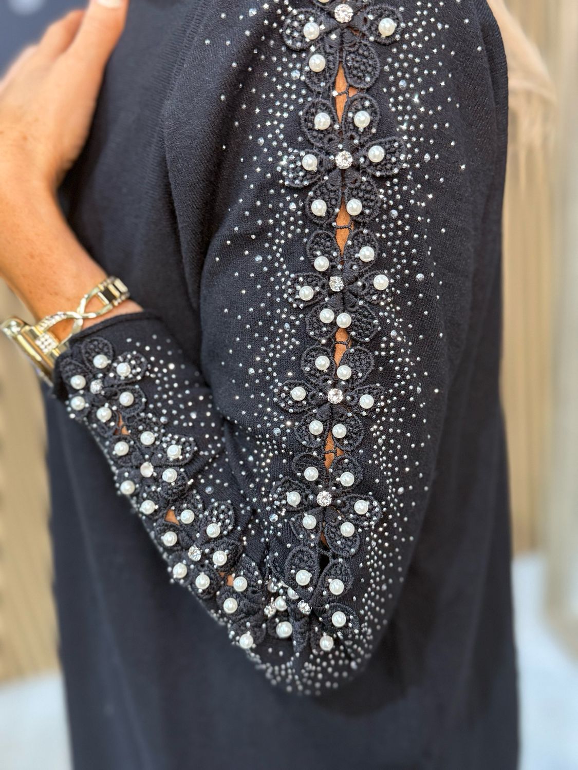 Pearl Sleeve Jumper - Black