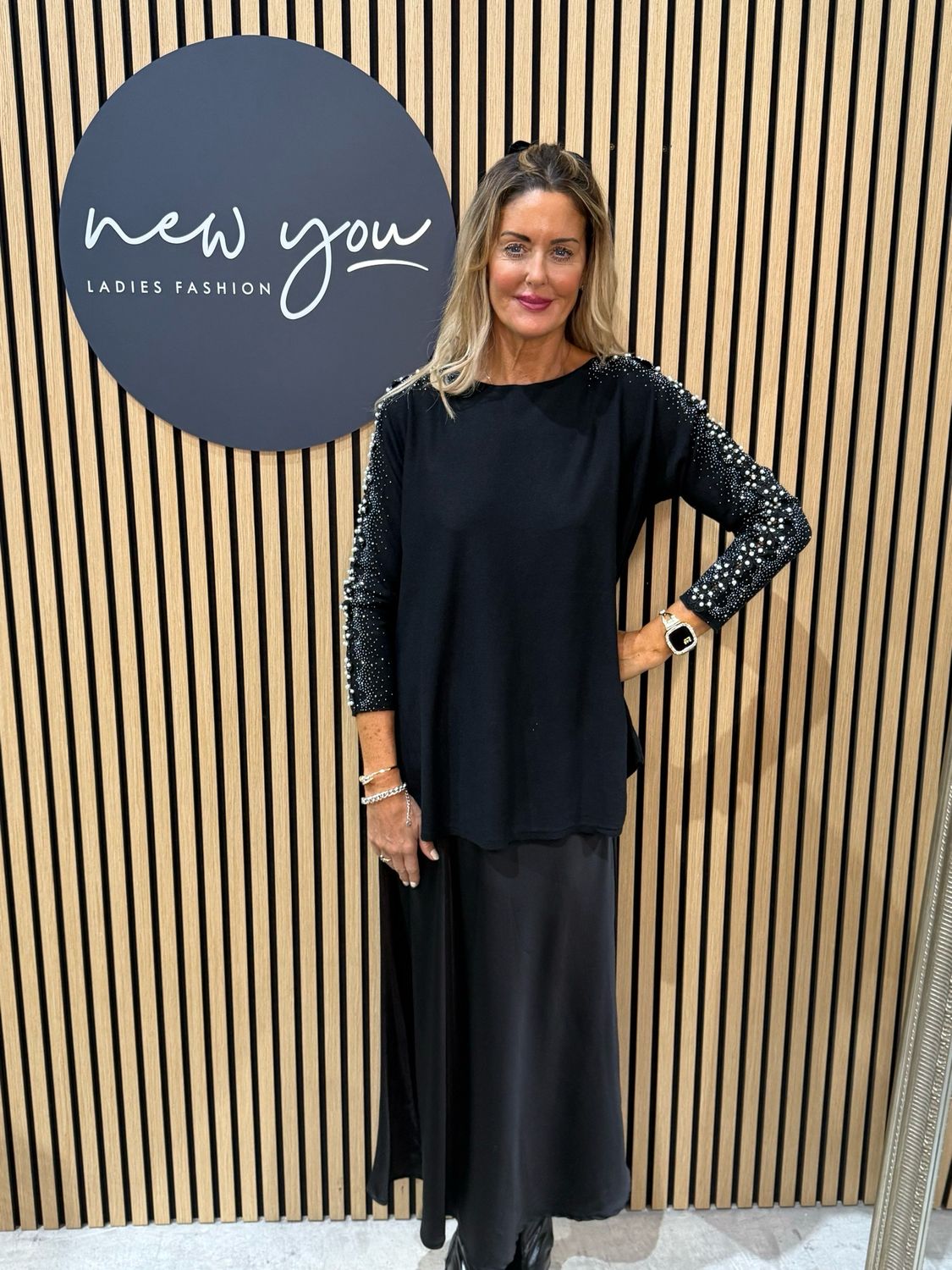 Pearl Sleeve Jumper - Black