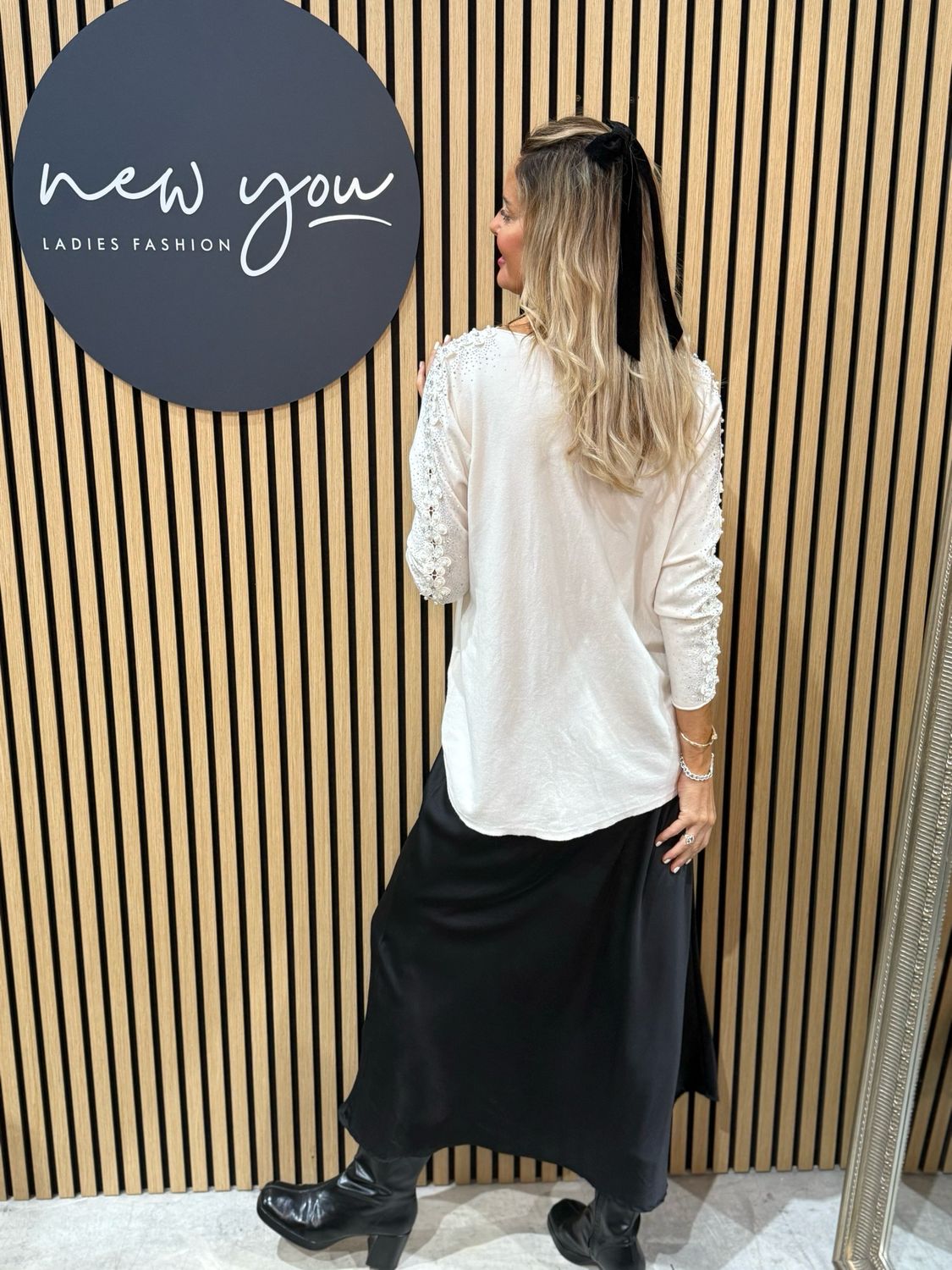 Pearl Sleeve Jumper - Cream