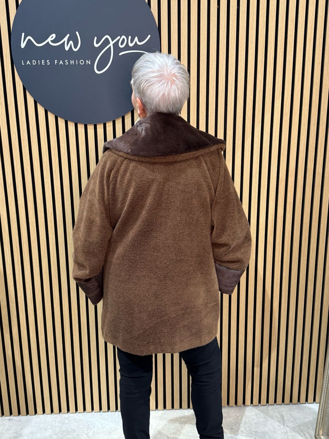 Faux Fur Trim Coat - Chocolate