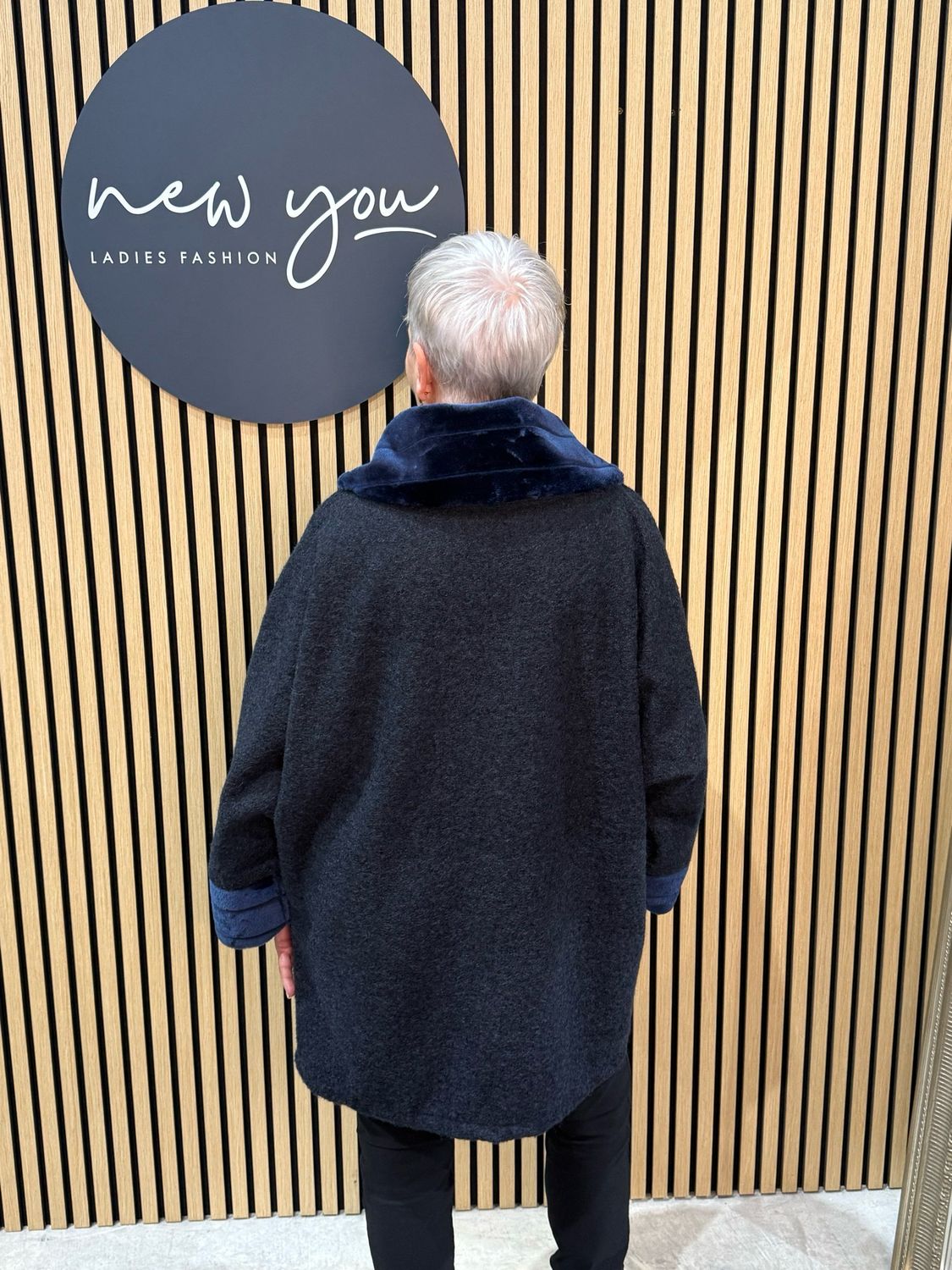 Faux Fur Trim Coat - Navy