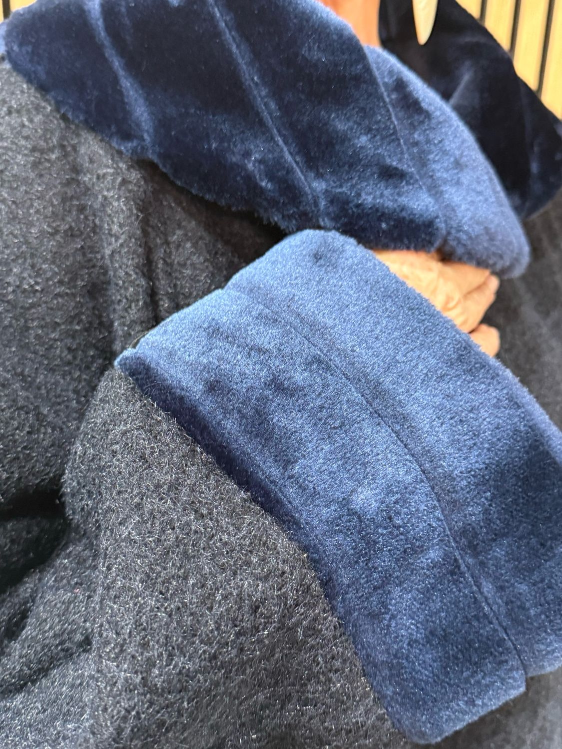 Faux Fur Trim Coat - Navy