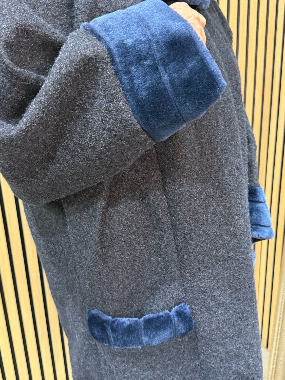 Faux Fur Trim Coat - Navy
