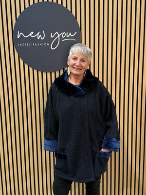 Faux Fur Trim Coat - Navy