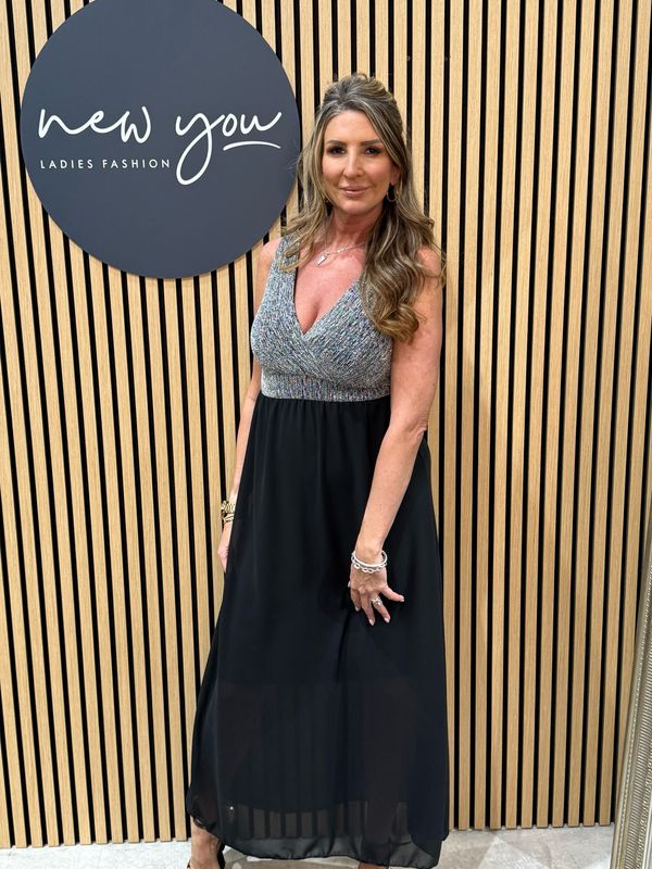 Two Tone Soft Drape Midi Dress - Silver