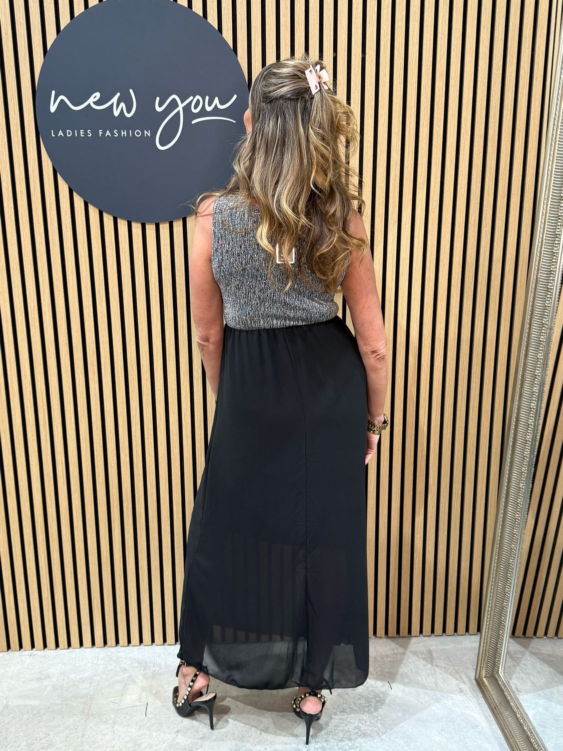 Two Tone Soft Drape Midi Dress - Silver