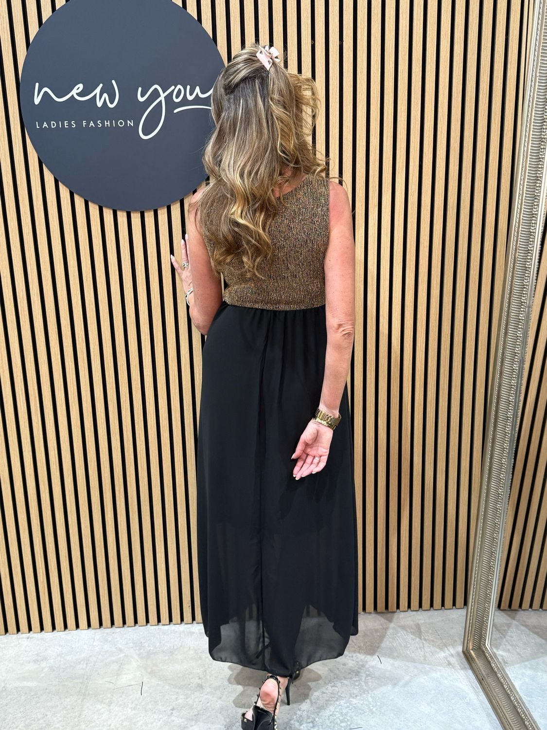 Two Tone Soft Drape Midi Dress - Gold